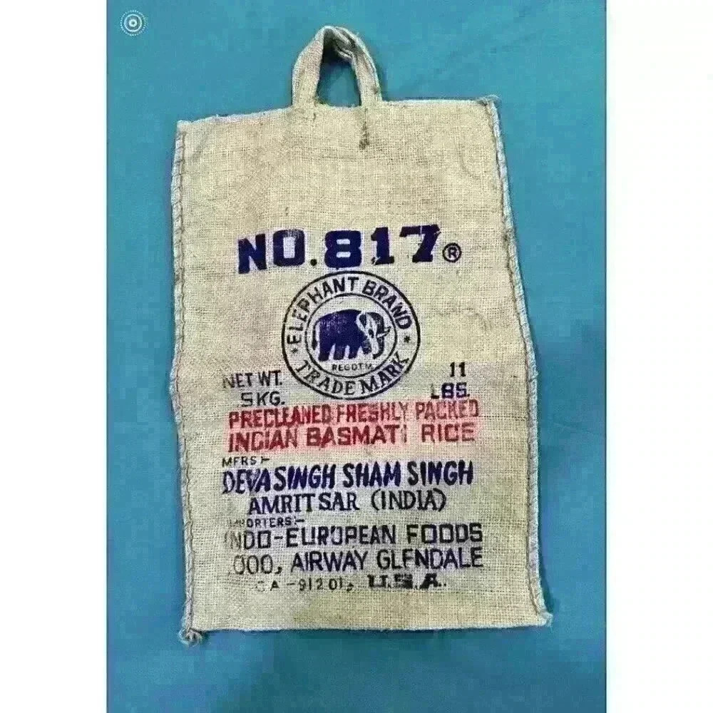 Vintage ELEPHANT BRAND #817 Burlap Bag Handmade Bag Amritsar India Rice Bag